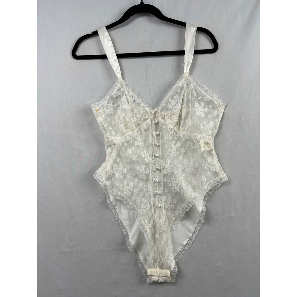 Delicates Lace Bodysuit Lingerie Women Medium Ivory Floral Satin Bridal V-Neck